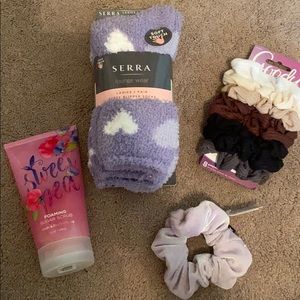 bundle - scrunchies, socks, sugar scrub